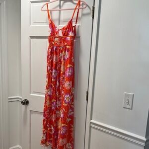 Free People Vibrant Floral Maxi Dress - Red and Purple
